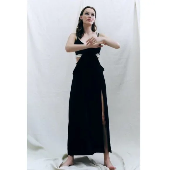 Robe Zara Style Lingerie - Velours Midnight Blue Avec Dentelle - Taille M - Occasion Très Bon état